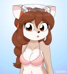 1girl alfa995 animal_ears bikini blush breasts brown_eyes brown_hair cute doe_(alfa995) furry gif long_hair looking_at_viewer nipples smile tongue tongue_out