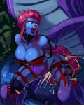 1girl aka6 anal arched_back arms_behind_back bare_shoulders baron_nashor bent_over big_breasts blue_skin bound choker cleavage cum cum_explosion cum_in_ass cum_in_pussy double_penetration evelynn green_eyes huge_penis large_insertion league_of_legends looking_back monster navel open_mouth pink_hair screaming sex shiny shiny_skin short_hair size_difference skindentation spread_legs stomach_bulge sweat thick_thighs thighs uncensored vaginal