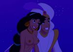 1boy 1girl aladdin aladdin_(series) alluring big_breasts clothed_male_nude_female disney edit female_abs fit_female nipples nude princess_jasmine