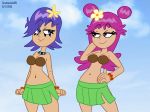 2015 2girls ami_onuki blue_eyes blue_hair breasts cute hand_behind_head hand_on_hip hi_hi_puffy_amiyumi long_hair miniskirt multiple_girls pink_eyes pink_hair scobionicle99 short_hair smile yumi_yoshimura