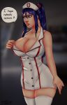 blue_hair caitlyn cleavage league_of_legends nurse