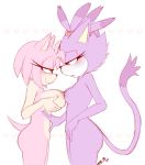  2017 2girls amy_rose anthro bedroom_eyes big_breasts blaze_the_cat bluechika breast_squish breasts breasts_frottage cat duo feline female female/female female_only furry half-closed_eyes hedgehog mammal nipples nude seductive sega yuri 