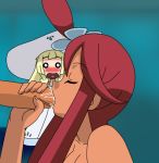 blush fellatio fuuro_(pokemon) lillie lillie_(pokemon) oral pokemon pokemon_(anime) pokemon_bw pokemon_sm porkyman sakaki_(artist) shocked skyla surprised watching