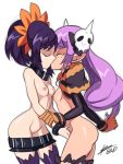 2girls areola arm_grab ass bigdead93 black_choker breasts brown_gloves closed_eyes collar crossover detached_sleeves disgaea fingering gloves hair_ornament high_res kissing lavender_hair long_hair majorita_(disgaea) makai_senki_disgaea_5 multiple_girls nipples pointy_ears purple_eyes pussy shiny shiny_clothes shiny_skin shorts shorts_pull skull_hair_ornament small_breasts stockings studded_bracelet symonne_(tales) tales_of_(series) tales_of_zestiria topless trait_connection uncensored white_background wrist_grab yuri