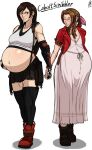 2_girls a0iisa aerith_gainsborough aoiisa brown_eyes brown_hair closed_eyes cobaltscribbler earrings final_fantasy holding_hands pregnant pregnant_belly pregnant_female single_braid smile tifa_lockhart wife_and_wife yuri