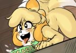  &lt;3 &lt;3_eyes 1girl 2017 animal_crossing anthro black_nose blush bowl canine collar cum dog eyelashes fluffy_tail food_bowl fur furry hair isabelle_(animal_crossing) mammal mintsheep_(artist) nintendo nude open_mouth petplay raised_tail roleplay smile tailwag tongue tongue_out video_games yellow_fur 