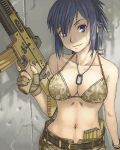 anime breasts cleavage dog_tag ecchi gun short_hair weapon