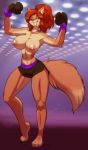 1girl absurd_res anthro areola athletic big_breasts boxing boxing_gloves breasts canine chest_tuft clothed clothing creamytea_(artist) drawing-4ever female female_only fox fur furry green_eyes hair high_res looking_at_viewer mammal mostly_nude nipples red_hair shorts smile smirk sport teeth topless tuft wendel2