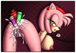 1girl 1girl amy_rose anal anal_masturbation anal_penetration anthro areola ass bent_over big_breasts black_nose blush breasts clitoris erect_nipples eyelashes fur furry green_eyes half-closed_eyes headband hedgehog innocenttazlet leash looking_back lube mammal masturbation multiple_insertions nipples open_mouth pattern_background penetration pink_fur presenting presenting_hindquarters pussy pussy_juice sega sex_toy simple_background toying_self triple_anal vibrator