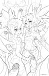  2girls ass belt bukkake collar cum cum_drip cum_in_mouth cum_on_body cum_on_hair cum_on_lower_body cum_on_tongue cum_on_upper_body demon_girl demon_tail demon_wings disgaea elbow_gloves erection erotibot etna facial female_warrior_(disgaea) futanari handjob makai_senki_disgaea_2 monochrome multiple_girls multiple_penises navel open_mouth penis pointy_ears rozalin stockings succubus_(disgaea) tail tailjob tears tongue tongue_out veins veiny_penis wings 