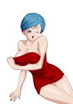 ;) ;d big_breasts breasts bulma bulma_brief bulma_briefs cleavage dannyjs611 dannyjs611_(artist) dragon_ball dragon_ball_super dragon_ball_z dress female milf nail_polish painted_nails red_dress red_nails solo tease wink