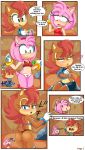 2_girls amy_rose animal_ears ass blue_eyes breasts brown_hair cute furry green_eyes hearlesssoul multiple_girls navel panties pink_hair sally_acorn short_hair smile sonic tail underwear