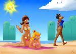  angry angry_sun ass big_ass big_breasts bikini breasts cleopatra dark_skin egyptian heart looking_back lotion one-piece_swimsuit oo_sebastian_oo princess_daisy princess_peach sun sunscreen sunscreen_lotion swimsuit yuri 