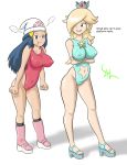 >:( aeyerlock angry arms_crossed big_breasts blue_swimsuit covered_nipples crossed_arms crossover dawn_(pokemon) game_freak green_swimsuit hair_over_one_eye hikari_(pokemon) humans_of_pokemon looking_at_another looking_at_each_other mad nintendo nipples pokemon porkyman pout princess_rosalina red_swimsuit signature super_mario_bros. super_mario_galaxy swimsuit