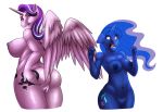  1girl 2017 anthro anthrofied areola ass blue_nipples breast_size_difference breasts cutie_mark duo equine feathered_wings feathers friendship_is_magic furry hair high_res horn mammal megablack0x my_little_pony navel nipples nude open_mouth princess_luna_(mlp) pussy simple_background starlight_glimmer_(mlp) unicorn white_background winged_unicorn wings 