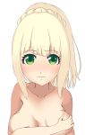 alternate_hairstyle arm_crossed blush breast_grab breast_hold crossed_arm doruka embarrassed hand_bra lillie lillie_(pokemon) looking_at_viewer medium_breasts pokemon pokemon_(game) pokeomn_sm porkyman wavy_mouth