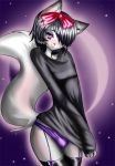 cat cute deviantart furry hair_over_one_eye looking_at_viewer onegathos panties purple_panties shirt_pull underwear