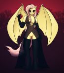 1girl 1girl 2017 absurd_res anthro anthrofied apple armwear bat_pony bat_wings breasts clothing dress elbow_gloves fangs fluttershy_(mlp) food friendship_is_magic fruit furry gloves hair high_res holding_object legwear looking_at_viewer lumekat membranous_wings my_little_pony navel nipples outside pink_hair pussy red_eyes stockings stockings translucent transparent_clothing wings