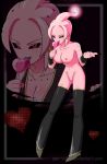  black_sclera breasts dragon_ball_xenoverse dragon_ball_z epe-tohri epe_tohri female_majin majin majin_girl monster_girl pacifier piercing pink_skin pussy red_eyes tentacle_hair tentacle_head zoom_layer 