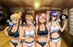  4girls adult_female age_difference blacked blacked_clothing blonde_hair brown_hair busujima_saeko fan female_only glasses high_school_of_the_dead highschool_of_the_dead indoors marikawa_shizuka miyamoto_rei pink_hair purple_hair qos queen_of_spades queen_of_spades_symbol rei_miyamoto saeko_busujima saya_takagi shizuka_marikawa snowbunny takagi_saya teen teenage_girl teenager young_adult young_adult_woman 