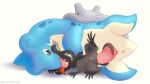 1girl anal anal_penetration animal_genitalia animal_penis animated ass black_body blue_body blush bodily_fluids cloaca digital_media_(artwork) drooling duo erection fellatio female feral french_kissing generation_1_pokemon generation_7_pokemon genital_fluids genitals gif high_res horn interspecies kissing lapras loop lying male male/female male_penetrated male_penetrating male_penetrating_male mammal mythological_creature mythology nintendo open_mouth oral oral_penetration penetration penis pokemon pokemon_(species) rape red_penis reptile salandit saliva scalie sex shell simple_background size_difference tail tears tongue tongue_out vulva white_background zpectralkrystal