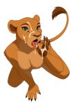 1girl ai-generated ai_assisted ai_generated breasts claw cum_on_face disney facial fellatio_gesture female_focus furry furry_female green_eyes kneel lion_girl looking_at_viewer nala nala_(the_lion_king) open_mouth orange_fur simple_background tail the_lion_king tongue_out transparent_background yiff
