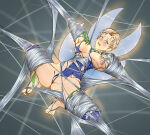  adara_the_sprite blond_hair blonde blonde-haired_female blonde_female blonde_hair blonde_hair_female bondage collar dragon_rage fairy fairy_wings gloves glowing green_eyes kenichillustrated peril pixie_cut platinum_blonde platinum_blonde_hair stockings torn_clothes torn_clothing torn_leotard webbing 