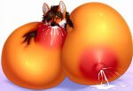 1girl ai_generated breast_squish brown_hair hyper_breasts lactation maira_(wolf2012) maned_wolf orange_eyes self_breast_sucking