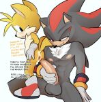  2boys abs adult_on_young age_difference anitwenty anthro anus areola ass balls big_penis black_body black_fur blush canid canine clothing cub dialogue digital_media_(artwork) duo english_text erection eulipotyphlan footwear fox fur gaping gaping_anus genitals gloves hand_on_penis handwear hedgehog high_res holding_penis humanoid_genitalia humanoid_penis imminent_sex looking_back male male/male mammal miles_"tails"_prower multi_tail muscular muscular_male narrowed_eyes nipples pecs penis sega shadow_the_hedgehog shoes simple_background sitting smile sonic_the_hedgehog_(series) spread_legs spreading standing tail text unsure young young_anthro young_male 