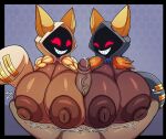  1boy 1girl 2_girls arc_system_works big_breasts blazblue breasts breasts_out cat cat_ears catgirl dark-skinned_female dark_skin fecharis hoodie kaka_(blazblue) male mask masked masked_female paizuri red_eyes sharp_teeth sisters sisters_(lore) taokaka taokakaguy torakaka 