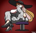 1girl alcina_dimitrescu anthro big_breasts breasts capcom clothed clothing crossed_legs furry hat headgear headwear holding_butt lagomorph leporid mammal mature_female protagon rabbit resident_evil sega sitting sonic_the_hedgehog_(series) vanilla_the_rabbit video_games