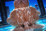 1boy1girl 1girl ai_generated ass ass_focus ass_grab cowgirl_position cum cum_on_body curvy curvy_female curvy_figure fire_force hibana_(fire_force) night nude pink_hair pool sex tanned_female