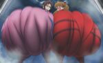 2_girls angry asuka_langley_souryuu brown_hair butt_focus dat_ass dumptruck_butt gigantic_ass glasses looking_back mari_illustrious_makinami naughty_face neon_genesis_evangelion plugsuit smirk xt_ecchi