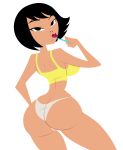  1girl ashi_(samurai_jack) ass black_eyes black_hair daughters_of_aku female female_only grimphantom looking_back panties samurai_jack solo tank_top toothbrush white_background white_panties wide_hips 