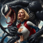 1girl ai_generated alien_girl blonde_hair dc_comics earth heroine_in_trouble karen_starr marvel power_girl space spider-man_(series) superheroine superman_(series) symbiote tentacle venom