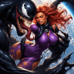 1girl ai_generated alien_girl dc_comics earth heroine_in_trouble long_hair marvel older older_female red_hair space spider-man_(series) starfire superheroine symbiote teen_titans tentacle venom young_adult young_adult_female young_adult_woman