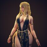  1girl big_breasts blonde_hair bubble_butt cleavage elden_ring golden_eyes horny inviting_to_sex looking_at_viewer pose queen_marika_the_eternal ryanreos standing teasing thick_thighs 