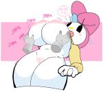  1boy 1girls anthro areola assisted_exposure big_breasts black_eyes blush blush_stickers bottomless bow breasts bunny_ears bunny_girl cassettedream clothes_lift disembodied_hands disembodied_limb dream-cassette exposed_breasts flying_sweatdrops furry furry_female grabbing_another's_breast grabbing_breasts hair_bow hair_ornament hood hoshime hourglass_figure huge_breasts lagomorph leaning_back long_sleeves looking_down my_melody nipples no_bra onegai_my_melody open_mouth pussy rabbit rabbit_girl raised_eyebrows ribbon sanrio solo_focus speech speech_bubble sweat sweater sweater_lift text thick_thighs transparent_background transparent_png white_fur wide_hips 