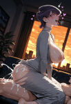 1boy1girl 1girl ai_generated ass cowgirl_position cum cum_on_ass cum_on_body curvy curvy_female curvy_figure dongtan_dress glasses komi-san_wa_komyushou_desu komi_shuuko mature_female milf nude purple_hair sex