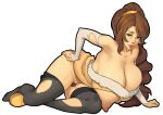 big_breasts blue_eyes brown_hair earrings gigantic_ass gigantic_breasts hourglass_figure huge_breasts legend_of_queen_opala light-skinned_female loqo_(the_legend_of_queen_opala) lynerere_(legend_of_queen_opala) lynerere_(legend_of_queen_opala) milf necklace tentaclemonsterchu torn_clothes very_long_hair