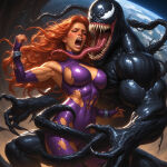 1girl ai_generated alien_girl dc_comics earth heroine_in_trouble long_hair marvel older older_female red_hair space spider-man_(series) starfire superheroine symbiote teen_titans tentacle venom young_adult young_adult_female young_adult_woman