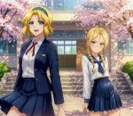 2_girls blonde_hair boondocks cherry_blossoms cindy_mcphearson cynthia_mcphearson female_only sara_dubois sarah_dubois school school_uniform student teacher teacher_and_student the_boondocks tree trees