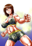 asian asian_female big_breasts breasts brown_eyes brown_hair camo_bottomwear camo_clothing camo_print camo_topwear erect_nipples erect_nipples_under_clothes gate_-_jieitai_ka_no_chi_nite_kaku_tatakaeri kuribayashi_shino looking_at_viewer outside sao_satoru shino_kuribayashi shorts tank_top