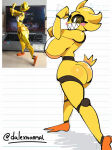  1girl 1girl 2024 anthro artist_name ass avian bib bib_only big_ass big_breasts biped bird black_sclera breasts bubble_butt cheek_dots chicken dalexnormal disembodied_tail five_nights_at_freddy's five_nights_at_freddy's_2 galliform high_res huge_breasts lego lego_brick mostly_nude notebook_paper_background phasianid photo_reference pose robot_anthro scottgames segmented_arms segmented_legs sharp_teeth side_boob small_waist teeth text toy_chica_(fnaf) under_boob yellow_body 