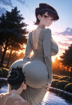  1boy1girl 1girl ai_generated ass curvy curvy_female curvy_figure dongtan_dress face_in_ass glasses komi-san_wa_komyushou_desu komi_shuuko mature_female milf purple_hair 
