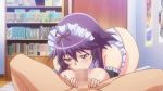 2017 animated_gif anime cosplay fellatio gif hentai honoo_no_haramase_oppai:_ero_appli_gakuen_the_animation maid maid_headdress oral pink_pineapple pov