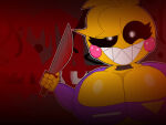 1girl 1girl 1girls alexthetankin animatronic animatronic_female big_breasts chicken chicken_girl five_nights_at_freddy's five_nights_at_freddy's_2 fnaf knife phasianid robot robot_girl round_breasts scottgames toy_chica_(fnaf) yellow yellow_skin 