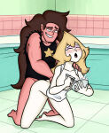 1boy1girl 2025 blonde_hair blush blushing_female bottomless brown_hair cartoon_network floor_sex greenskull34 greg_universe hetero human human_only kitchen kitchen_sex long_hair on_knees sex steven_universe vidalia vidalia_(steven_universe) young_adult young_greg