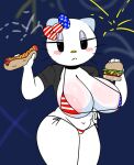 1girls 2d_(artwork) 2d_artwork aerial_fireworks american_flag american_flag_bikini anthro areola_slip bacon big_breasts bikini bikini_under_clothes black_eyes blush blush_stickers bow breasts cat_girl cleavage clothed clothed_female clothing digital_media_(artwork) disinterested felid feline felis female fireworks flag_print food fourth_of_july front-tie_bikini_top front-tie_top furry furry_female hair_bow half-closed_eyes hello_kitty hello_kitty_(character) hello_kitty_(series) holding_food holidays hot_dog hourglass_figure huge_breasts kitty_white lettuce looking_at_viewer micro_bikini mob_face moonlight open_clothes print_bikini ribbon sanrio sausage savagensfw shirt short_sleeves shrug_(clothing) side-tie_bikini_bottom string_bikini striped_bikini striped_bow thick_thighs whiskers white_fur wide_hips