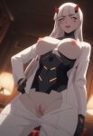 1girl 1girls ai_generated android overwatch pants presenting_pussy pussy robot robot_girl shion_(overwatch) solo_focus standing white_body